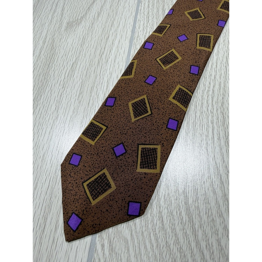 G. Calabese Tie Mens One Size Brown 100% Silk Pointed Geometric Made In Italy